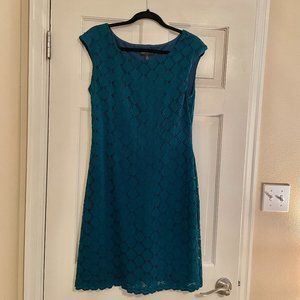 Teal Lace Overlay Dress with Scalloped Hem